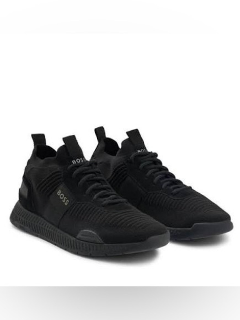 Boss Titanium Run Black Knit Lace-Up Men's Sneakers New With Box